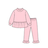 Preorder MOQ 5 pcs Each Color Solid Color Cotton Ruffles Girls Set-2026.8.21