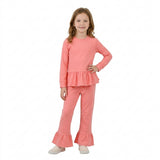 GLP3746 Solid Color Cotton Pink Ruffles Girls Set