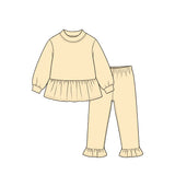 Preorder MOQ 5 pcs Each Color Solid Color Cotton Ruffles Girls Set-2026.8.21