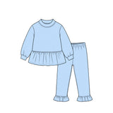 Preorder MOQ 5 pcs Each Color Solid Color Cotton Ruffles Girls Set-2026.8.21