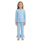 GLP3748 Solid Color Cotton Blue Ruffles Girls Set