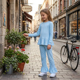 GLP3748 Solid Color Cotton Blue Ruffles Girls Set