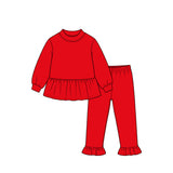 Preorder MOQ 5 pcs Each Color Solid Color Cotton Ruffles Girls Set-2026.8.21