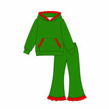 Preorder MOQ 5 pcs Each Color Ruffles Christmas Girls Hoodie Set-2026.8.22