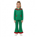 GLP3752 Christmas Red Ruffles Pocket Green Hoodie Pullover Girls Set