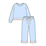 Preorder MOQ 5 pcs Each Color Solid Color Cotton Ruffles Girls Set-2026.8.24
