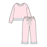 Preorder MOQ 5 pcs Each Color Solid Color Cotton Ruffles Girls Set-2026.8.24