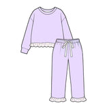 Preorder MOQ 5 pcs Each Color Solid Color Cotton Ruffles Girls Set-2026.8.24