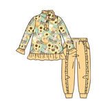Preorder MOQ 5 pcs Each Style Fall Halloween Pumpkin Print Ruffles Kids Zipper Pullover Girls Set-2026.8.28