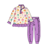 Preorder MOQ 5 pcs Each Style Fall Halloween Pumpkin Print Ruffles Kids Zipper Pullover Girls Set-2026.8.28