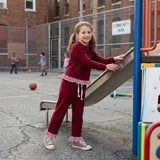 GLP3829 Solid Color Stripe Ruffles Maroon Girls Set