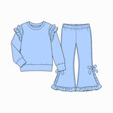 Preorder MOQ 5 pcs Each Style Solid Color Cotton Bows Ruffles Kids Matching Clothes