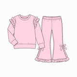 Preorder MOQ 5 pcs Each Style Solid Color Cotton Bows Ruffles Kids Matching Clothes
