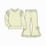 Preorder MOQ 5 pcs Each Style Solid Color Cotton Bows Ruffles Kids Matching Clothes