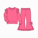 Preorder MOQ 5 pcs Each Style Solid Color Cotton Bows Ruffles Kids Matching Clothes