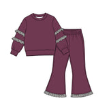Preorder MOQ 5 pcs Each Style Solid Color Cotton Ruffles Kids Matching Clothes