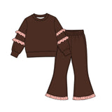 Preorder MOQ 5 pcs Each Style Solid Color Cotton Ruffles Kids Matching Clothes