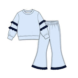 Preorder MOQ 5 pcs Each Style Solid Color Cotton Ruffles Kids Matching Clothes