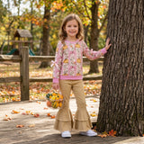 GLP3852 Fall Pumpkin Flower Bows Yellow Denim Jeans 2 Pcs Girl's Set