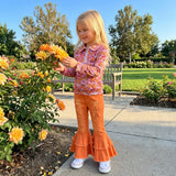 GLP3853 Floral Pullover Orange Denim Jeans 2 Pcs Girl's Set