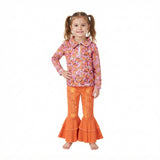 GLP3853 Floral Pullover Orange Denim Jeans 2 Pcs Girl's Set