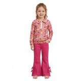 GLP3854 Floral Pullover Rose Red Denim Jeans 2 Pcs Girl's Set