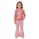 GLP3855 Floral Pullover Pink Denim Jeans 2 Pcs Girl's Set