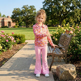 GLP3856 Flower Floral Pullover Pink Yoga Girls Flared Pants Set