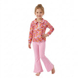 GLP3856 Flower Floral Pullover Pink Yoga Girls Flared Pants Set