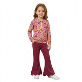 GLP3857 Flower Floral Pullover Scallop Edge Yoga Girls Flared Pants Set
