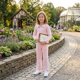 GLP3860 Solid Color Cotton Stripe Zipper Pullover Girls Set