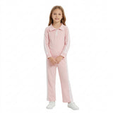 GLP3860 Solid Color Cotton Stripe Zipper Pullover Girls Set