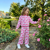 GLP3867 Valentine's Day Love Plaid Mockneck Rose Red Girls Set