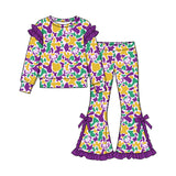 Preorder MOQ 5 pcs Each Style Mardi Gras Camo Ruffles Kids Matching Clothes