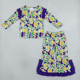 GLP3872 Mardi Gras Hunting Camo Ruffles Purple Girls Set