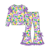 Preorder MOQ 5 pcs Each Style Mardi Gras Camo Ruffles Kids Matching Clothes