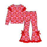 Preorder MOQ 5 pcs Each Style Valentine's Day Love Plaid Ruffles Kids Matching Clothes
