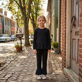 GLP3885 Solid Color Black Mockneck Girls Set
