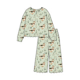 Preorder MOQ 5 pcs Each Style Mallard Ducks Light Green Girl's Jumpsuit & Scallop Edge Set Kids Matching Clothes