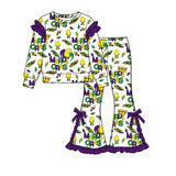 Preorder MOQ 5 pcs Each Style Mardi Gras Purple Ruffles Kids Matching Clothes