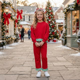 GLP3916 Christmas Solid Color Green Stripe Red Girls Set
