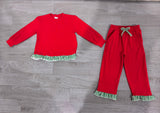 NO MOQ Preorder Samples each Christmas Solid Color Stripe Girls Set