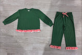 NO MOQ Preorder Samples each Christmas Solid Color Stripe Girls Set
