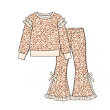 Preorder MOQ 5 pcs Each Style Leopard Dots Stripe Ruffles Girls Set Kids Matching Clothes