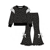 Preorder MOQ 5 pcs Each Style Leopard Dots Stripe Ruffles Girls Set Kids Matching Clothes