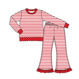 Preorder MOQ 5 pcs Each Style Stripe Dots Ruffles Girls Set Kids Matching Clothes