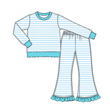 Preorder MOQ 5 pcs Each Style Stripe Dots Ruffles Girls Set Kids Matching Clothes