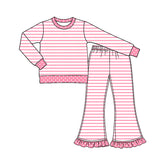 Preorder MOQ 5 pcs Each Style Stripe Dots Ruffles Girls Set Kids Matching Clothes