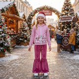 GLP3953 Christmas Green Animals Hoodie Coat Rose Red Velvet Flared Pants Girls Outfits