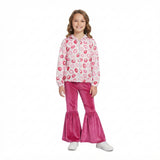 GLP3954 Valentine's Day Hoodie Coat Rose Red Velvet Flared Pants Girls Outfits